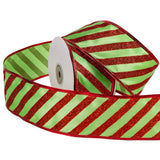 WRAPAHOLIC Christmas Wired Ribbon - 2.5 inch x 25 Yard Each Roll - Green with Red Glitter Stripe Ribbon - Red Wired Edge WRAPAHOLIC