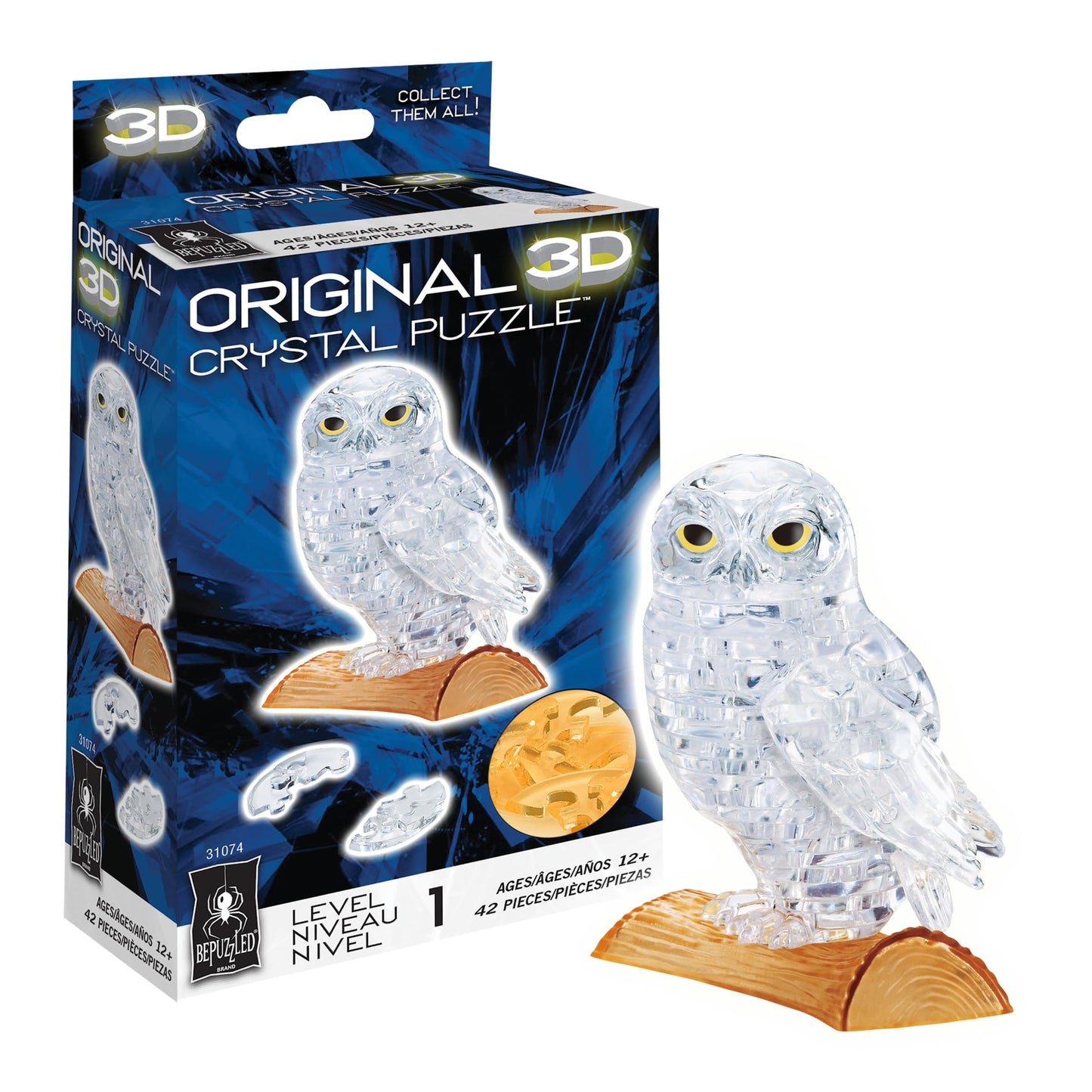 BePuzzled | Owl Original 3D Crystal Puzzle, Ages 12 and Up, Owl, Clear