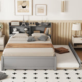 Harper & Bright Designs Full Size Bed Frame with Trundle, Full Size Platform Bed with Twin Trundle Under, Grey Harper & Bright Designs