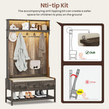 MDGC Farmhouse Hall Tree with Cushioned Bench and Shoe Storage for Mudroom, Hallway, Living Room,4-in-1 Entryway Bench with LED Lights,Motion Sensor,Coat Rack and 3 Drawers,Dark Rustic Oak MDGC