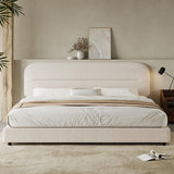King Size Boucle Bed Frame, Upholstered Cloud Bed Frame with Headboard, Soft Platform Bed Frame with Thickened Footboard, Rounded Corners, No Box Spring Required, Easy Assembly, Cream HOMBCK