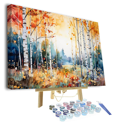 Paint by Numbers Birch Forest in Autumn Season DIY Paint by Numbers Kit for Adults and Kids DIY Canvas Painting by Numbers Watercolor Oil Painting Acrylic Painting Arts and Craft Framed 16x20 Inch TUMOVO