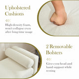 Aoiy & Wifon 66.34" W King Size Bench for End of Bed, Upholstered Bench with Pillows & Natural Wood Legs for Bedroom/Entryway/Living Room, Boucle, Ivory Aoiy & Wifon