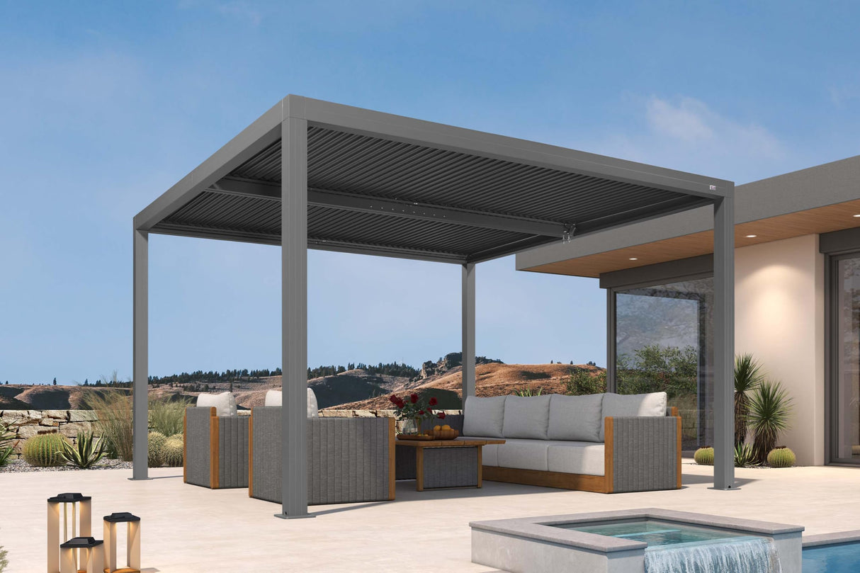 PURPLE LEAF Louvered Pergola 12' x 12' Outdoor Full Aluminum Pergola with Adjustable Rainproof Roof Modern Retractable Patio Hardtop Gazebo for Deck Backyard Garden Slate Grey PURPLE LEAF