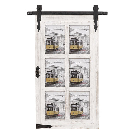 RiteSune White Wooden Barn Door 5x7 Photo Picture Frame Collage Wall Mounted for Family Entryway, Living Room, Bedroom RiteSune