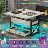 Itaar 40" Lift Top Coffee Table, 4 in 1 White Coffee Tables with Storage for Living Room, Small Coffee Table with 2 Drawers & LED Light for Dining Room, White Itaar