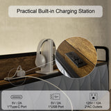 HAOARA Full Size Metal Platform Bed Frame with 2 Storage Drawers & LED Light, Velvet Button-Tufted Headboard with Outlet & USB Charging Port, Heavy Duty, Brown Wooden Panel, No Box Spring Needed HAOARA