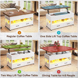 Itaar 40" Lift Top Coffee Table, 4 in 1 White Coffee Tables with Storage for Living Room, Small Coffee Table with 2 Drawers & LED Light for Dining Room, White and Rustic Brown Itaar