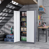 ZAOUS Garage Storage Cabinet, 72'' Tall Metal Storage Cabinets with Lock and 5 Adjustable Shelves for Home, Office, Warehouse, Grey & White ZAOUS