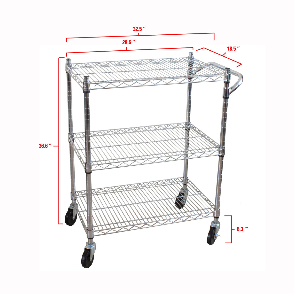 Oceanstar 3-Tier Heavy Duty All-Purpose Utility Cart, Chrome Oceanstar