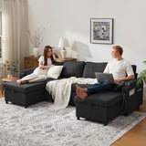 DURASPACE Sofa Bed Pull Out Couch Sleeper with Double Storage Chaise, U Shaped Convertible Sectional Sleeper Sofa for Living Room with USB Charging Ports, Cup Holder (Dark Gray) DURASPACE