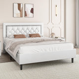 BarnFurin Full Size Bed Frame with Tufted Button Headboard, Upholstered Platform Bed Frame with Diamond Design, Wood Slat Support, No Box Spring Needed, Easy Assembly, White BarnFurin