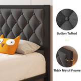 Fluest Twin Bed Frame with Headboard Linen Upholstered Bed Frame Platform,All Metal Slats Support Platform Bed Frame with Storage Space,Easy Assembly,Noise Free,No Box Spring Needed,Grey Fluest