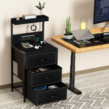 SZLHANJZ LED Nighstand with Charging Station, Dresser Nightstand with 3 Drawers and LED Lights, Storage Side Table with Shelf and Hooks, Tall End Table for Bedside, Bedroom, Modern Black SZLHANJZ