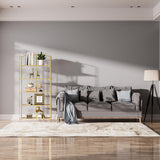 Crofy No Assembly Folding Bookshelf for Living Room, 5 Tier Gold Collapsible Book Shelf for Home Office, Portable Bookcase Storage Organizer Crofy