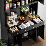 71" Tall 4-Door Kitchen Pantry Cabinet with Built-in Power Outlet- Freestanding Storage Hutch, Large Microwave Cabinet, Modern Farmhouse Design (Black) Oxirth