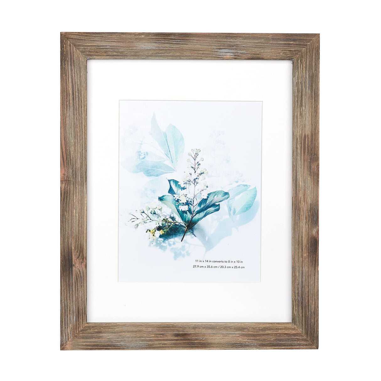 KAIWIN 100% Solid Wood Brown 11x14 Picture Frame 1 Pack Display Picture 8x10 with Mat, HD Glass Inside, Rustic Wooden Photo Frames for Wall Mounting KAIWIN