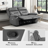 Lexicon Reclining Sofa for Living Room, Double Recliner RV Couch, Manual Wall Hugger Recliner, Home Theater Seating Leather Match Reclining Sofa with Pillow Top Armrests, 62.5''W Loveseat, Dark Grey Lexicon