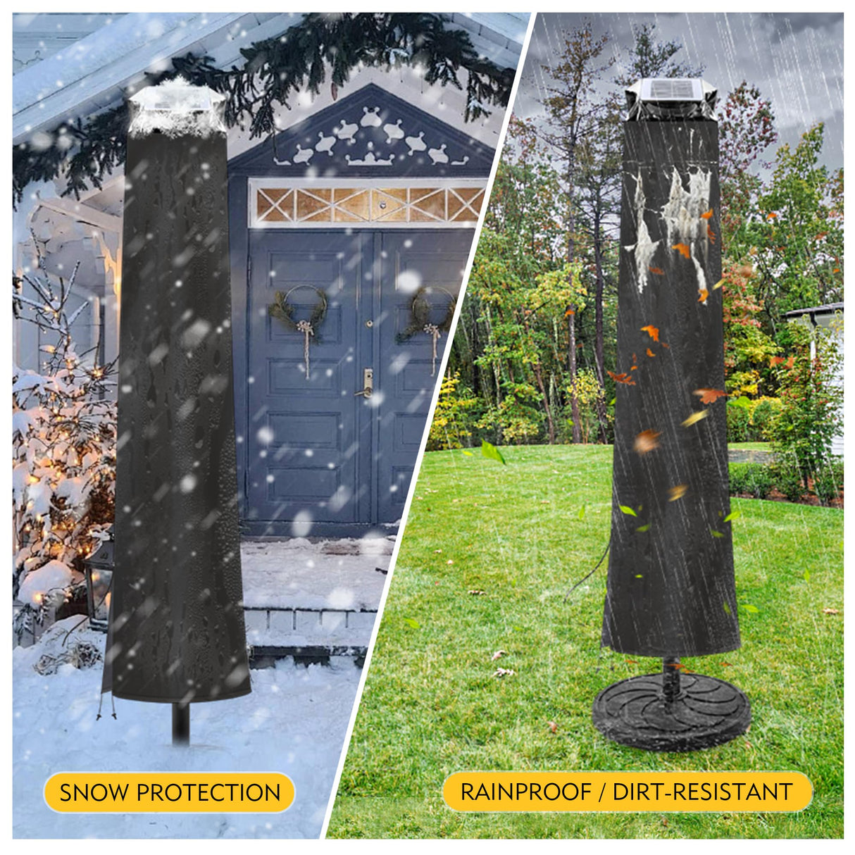 uHousDeco Patio Umbrella Cover - Outdoor Umbrella Cover for 7.5ft 8ft 9ft 10ft 11ft Waterproof 420D Oxford Folding Rod (Black) uHousDeco