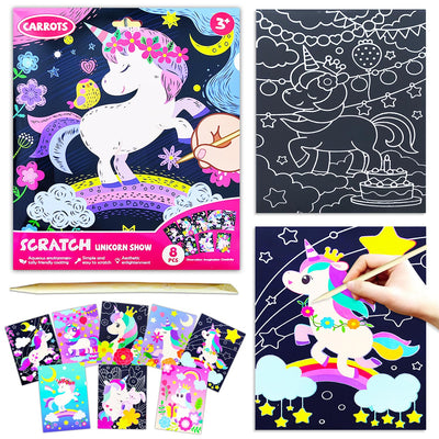 BAOXUE Scratch Art for Kids, Unicorns Black Rainbow Scratch Art Paper Set-Arts and Crafts & Supplies, DIY Activity & Party Games, Unicorn Art Gifts for Toddlers, Girls & Boys