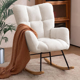 Ugijei Nursery Rocking Chair, Teddy Upholstered Glider Rocker with High Backrest Armchair, Modern Rocking Accent Chairs for Nursery, Living Room, Bedroom, Offices (Ivory) Ugijei