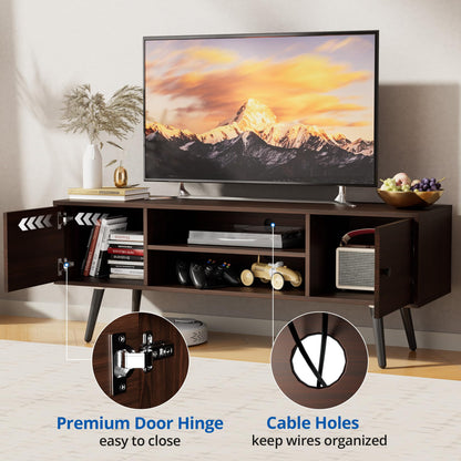 Cozy Castle Modern TV Stand for 55/60 inch TV, Entertainment Center with Adjustable Shelf and Storage Cabinets, TV Media Console for Living Room, Bedroom and Office, Brown