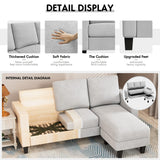 YESHOMY Convertible Sectional Small Sofa L-Shaped Couch Seat with Modern Linen Fabric, for Living Room, Apartment,Study and Office, 70", Light Gray YESHOMY