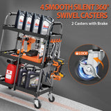 KINGRACK 3 Tier Rolling Tool Cart with Wheels and Ergonomic Handle, Heavy Duty Foldable Utility Service Cart with Organizer Shelf, Multifunctional Storage Organizer, Practical for Home, Office, Garage KINGRACK
