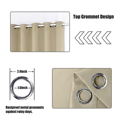 BONZER Waterproof Outdoor Curtains for Patio Gazebo Pergola Balcony - Thermal Insulated Sunlight Blocking Grommet Blackout Curtains for Bedroom Living Room,1 Panel, 52W x 84L inch, Cream