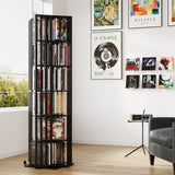 Espelism 6 Tier Rotating Bookshelf, 360° Spinning Narrow Bookcase Tower, Space Saving Floor Standing Wood Shelf & CD Organizer for Small Spaces, Bedroom, Living Room, Office (Black, 6-Tier) Espelism