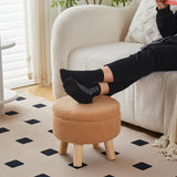 Wimarsbon Storage Ottoman, Modern Round Footrest with Soft Padded Seat, Teddy Velvet Footstool with Wood Legs, Accent Small Table or Plant Stand for Hallway, Living Room (Champagne) Wimarsbon