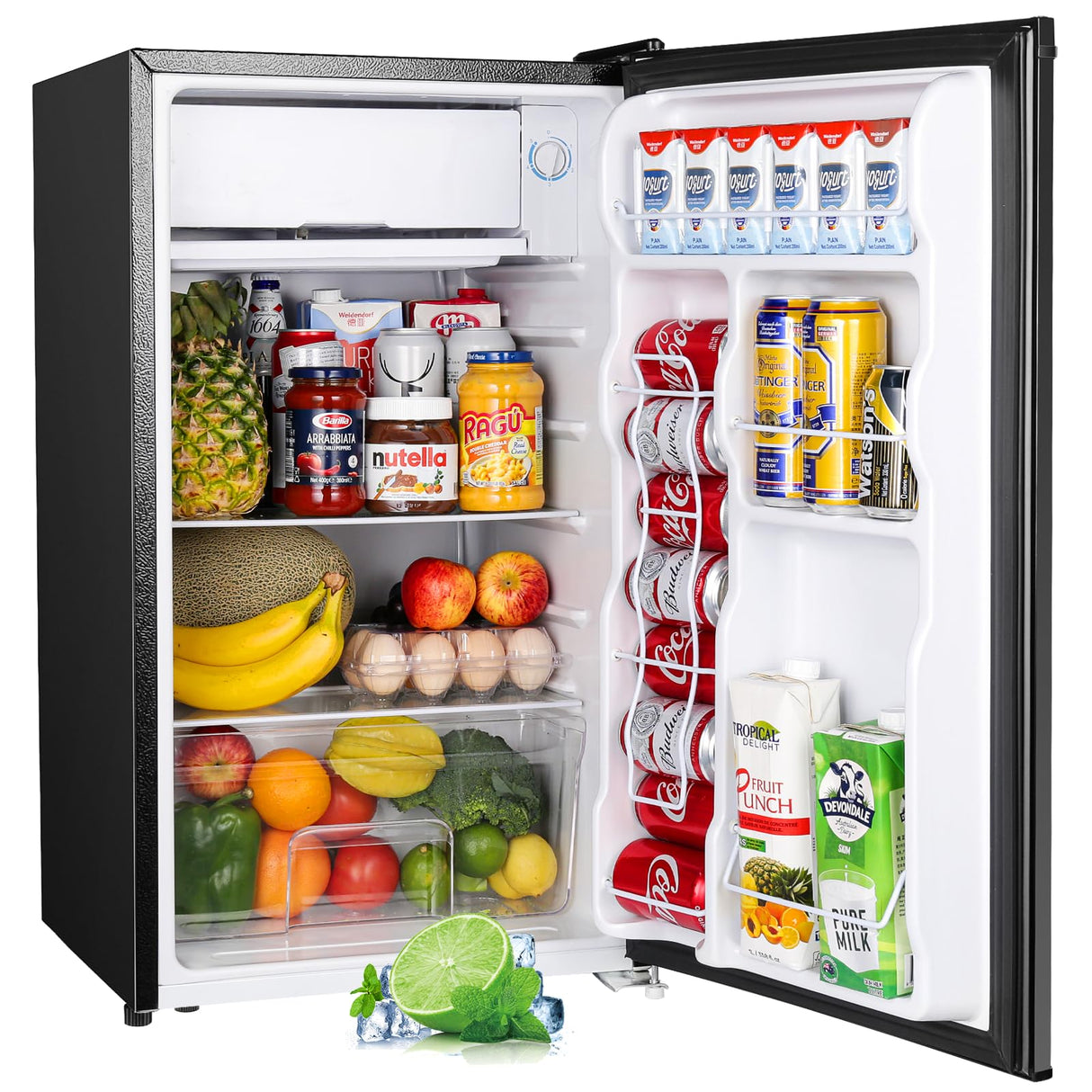 Upstreman 3.2 Cu.Ft Mini Fridge with Freezer, Single Door Mini Fridge, Dorm Fridge, Adjustable Thermostat, Mini Refrigerator for Bedroom, Office, Dorm, Black-BR321 Upstreman