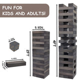 Juegoal 54 Pieces Giant Tumble Tower Blocks Game Giant Wood Stacking Game with 1 Dice Set, Gameboard, Canvas Bag for Adult, Kids, Family, Grey Juegoal