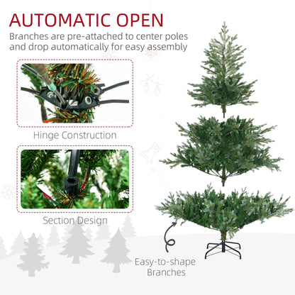 HOMCOM 6ft Artificial Christmas Tree Holiday Décor with 795 Branches, Auto Open, Steel Base, Wide Shape, Easy-to-Shape Branches