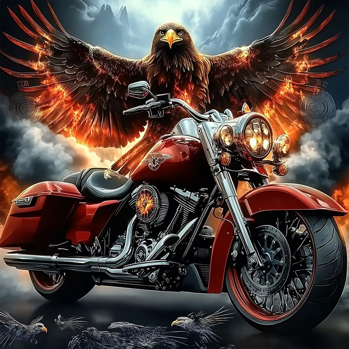MXJSUA Eagle Diamond Painting Kits for Adults, Motorcycle 5D Diamond Art Kits for Beginners, DIY Full Round Drill Picture with Diamond for Home Wall Decor, 12x12 Inch MXJSUA