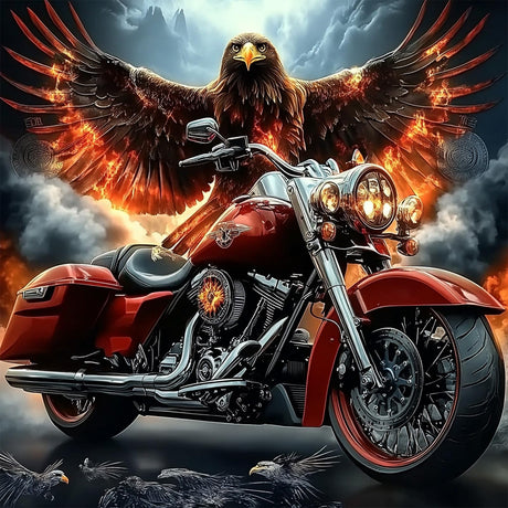 MXJSUA Eagle Diamond Painting Kits for Adults, Motorcycle 5D Diamond Art Kits for Beginners, DIY Full Round Drill Picture with Diamond for Home Wall Decor, 12x12 Inch MXJSUA