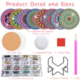 Billbotk Diamond Painting Coasters Kit, 8 Pieces Mandala Diamond Art Coasters with Holder, DIY Diamond Mandala Coasters for Beginners Billbotk