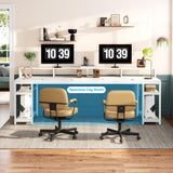 Tribesigns Two Person Desk with Monitor Stand, 78.74" Long Double Computer Office Desk with Storage Shelves, Large Gaming Desk Study Writing Table Workstation for Home Office (White) Tribesigns
