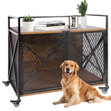Ketive Dog Crate Furniture with Cushion, 41"L Wooden Dog Crate End Table with Double Doors, Chew-Resistant Dog Kennel Indoor, Heavy Duty Dog Crate with Wheels, Rustic Brown (41"L x 23.6 "W x 35.8 "H) ketive