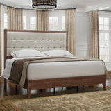 Jocisland Full Size Upholstered Wood Platform Bed Frame with Tufted Headboard in Walnut Jocisland