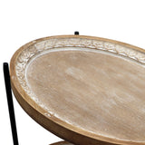 PARISLOFT Farmhouse End Table with Wheels, 2 Tier Side Table with Tray Top, Metal and Wood Rolling Coffee Table for Sofa, Kitchen, Living Room, Bedroom PARISLOFT