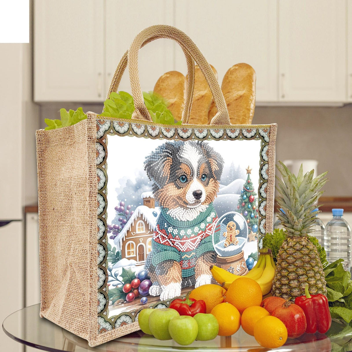 ARTopet DIY Diamond Art Painting Bags Christmas Handbag Handmade Shopping Tote Bags with Canvas Pattern Reusable Grocery Bag for Women Art Craft Gift-Dog ARTopet