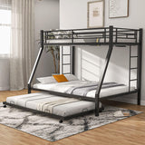 Giantex Twin Over Full Bunk Bed with Trundle, Heavy-Duty Metal Triple Bunk Beds w/Two Side Ladders & Safety Guard Rail, 3 in 1 Bunk Beds for Kids Teens, No Box Spring Needed, Black Giantex