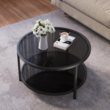SAYGOER 27.6'' Round Coffee Table 2 Tier Black Glass Coffee Tables with Storage Shelf for Large or Small Space Modern Simple Sofa Table for Living Room Home Office, Easy Assembly… SAYGOER