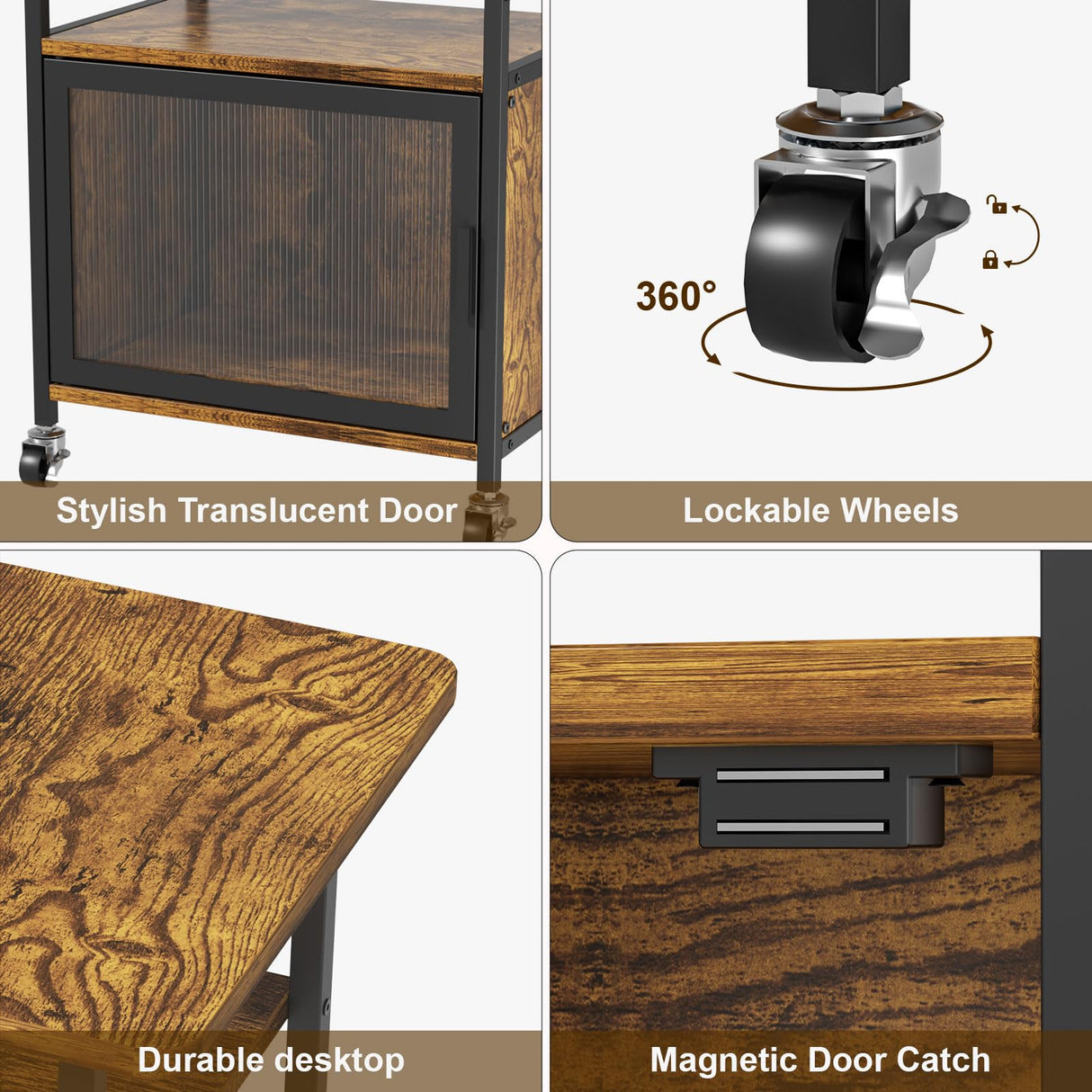 Bliesosfud Kitchen Microwave Cart with Single Door Cabinet,4 Tier Rolling Microwave Stand with Storage,Small Kitchen Island with Adjustable Shelf, Kitchen Coffee Cart Rack for Living Dining Room Bliesosfud