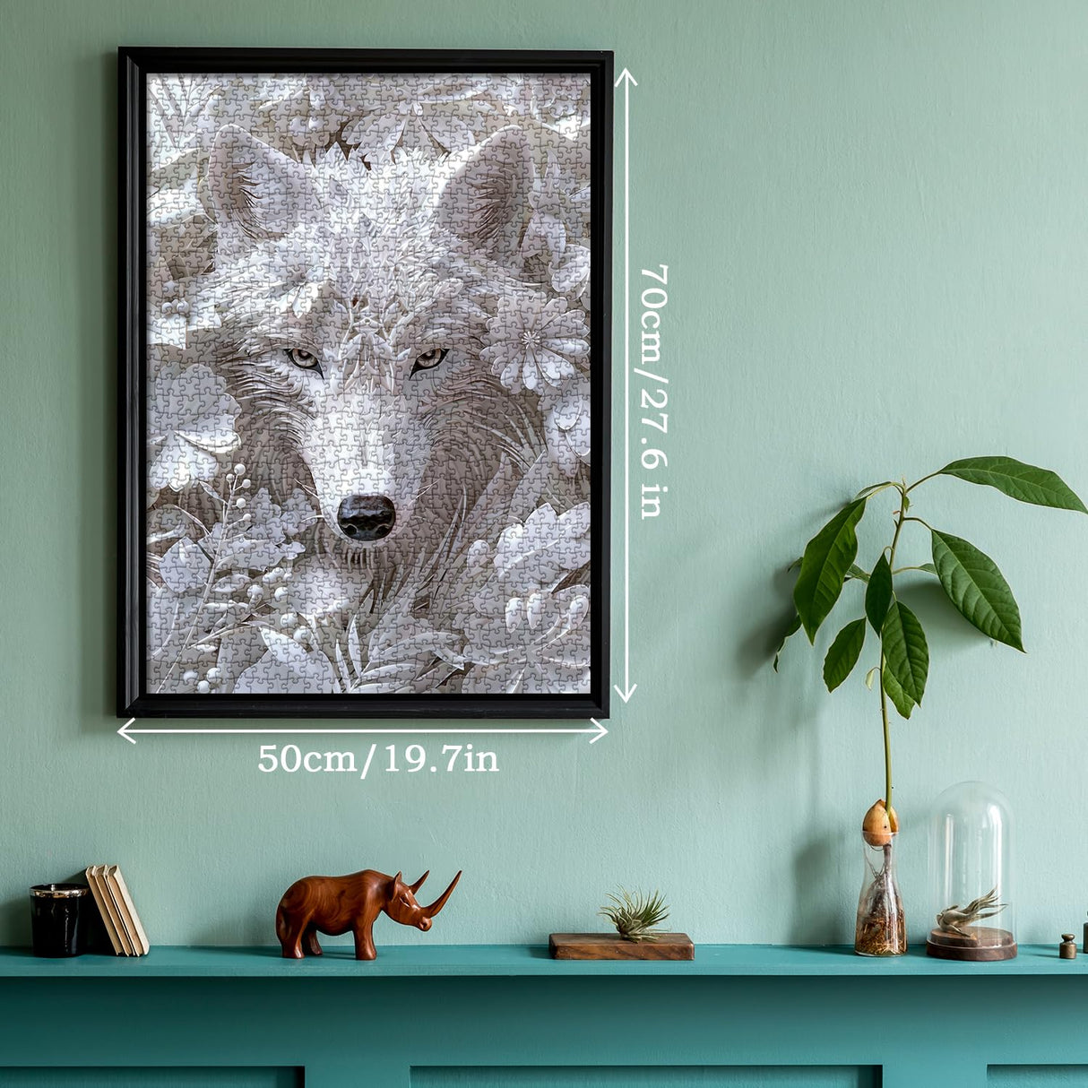 Impossible Flower Wolf Puzzles for Adults 1000 Pieces, Hard Difficult Animals White Jigsaw Puzzles, Floral Winter Wolves Art Puzzles BBOLDIN