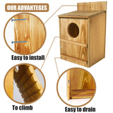 BKISVWCSop Owl House,Wooden Owl Box,Owl Houses for Outdoors, Suitable for Screech Owl Nesting Box and Kestrels, Easy Assembly with Circular Opening, Includes Mounting Screws and Wood Shavings BKISVWCSop