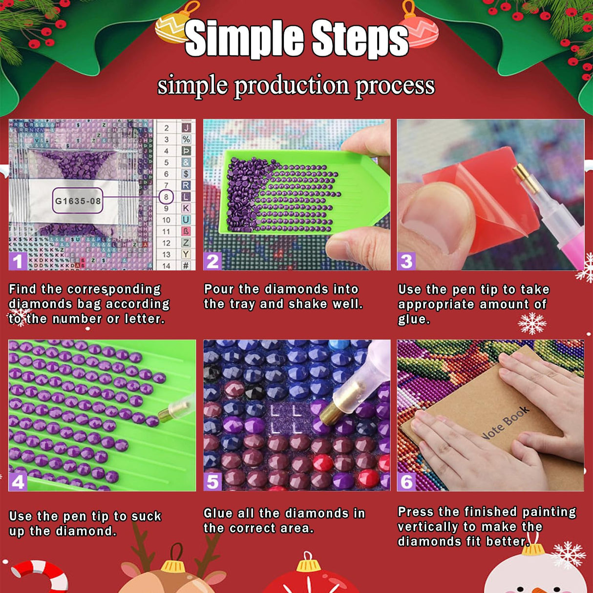 6 Pack Christmas Diamond Painting Kits for Adults- Christmas Diamond Art Kits for Adults, Christmas Tree Snowman Boots Santa Claus Truck Gnome Diamond Painting for Home Wall Decor 12x16 Inch HITO