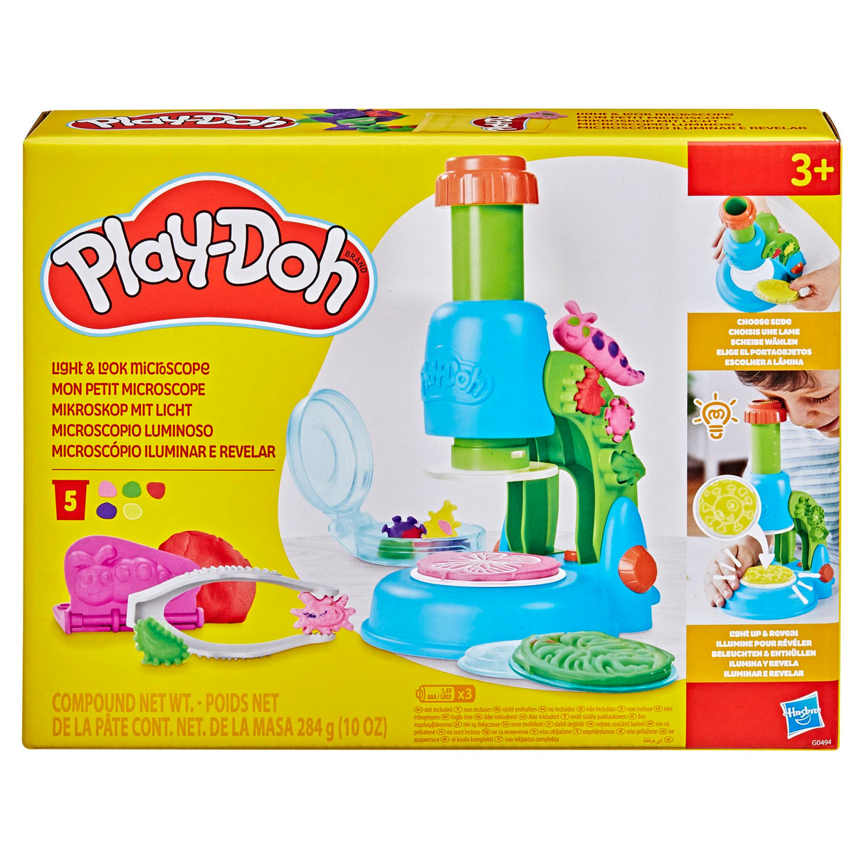 Play-Doh Light & Look Microscope for Kids, Electronic Preschool Toys for Girls & Boys, 9 Accessories & 5 Colors, Back to School Gifts, Ages 3+ Play-Doh