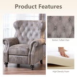 Pushback Recliner Chair, Fabric Armchair Push Back Recliner with Rivet Decoration, Mid Century Wingback Accent Chair for Living Room, Bedroom, Stable Hump Feet (Brown Gray) anwickjeff